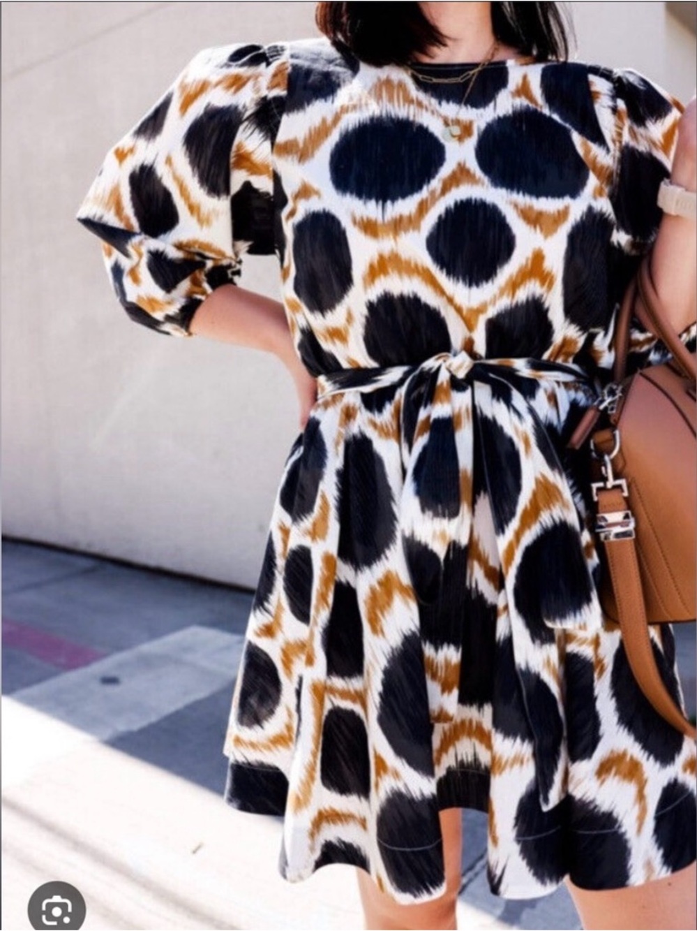 Maeve Black, White & Brown Abstract Midi Dress
